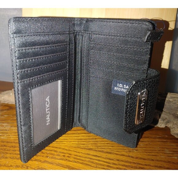 Nautica Womens Black RFID Protection Trifold Wallet With ID Window & Card Slots - Picture 6 of 8